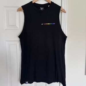 Reebok Black Tank Top rainbow logo and tag
